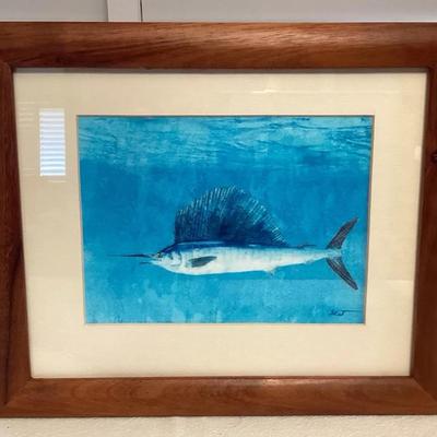 MFS082 Koa Framed Picture Of A Sword Fish