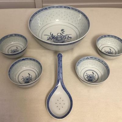 MFS007 Vintage Chinese Porcelain Rice Pattern Bowl Set New