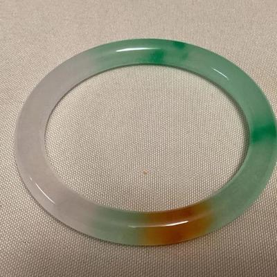 MFS130 Green, White & Brown Jade Bangle Bracelet New