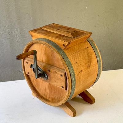 Antique Hand-Crank Wooden Barrel Butter Churn
