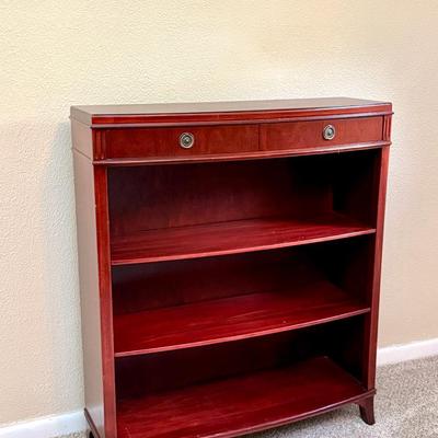 Cherry Finish Open Bookshelf with Drawer Accents