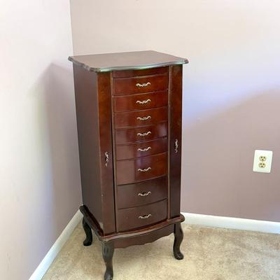 Mahogany Jewelry Armoire with Mirror and Felt-Lined Interior