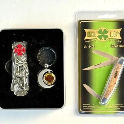 Firefighter Commemorative Knife Set & Uncle Lucky Range Rider Pocket Knife
