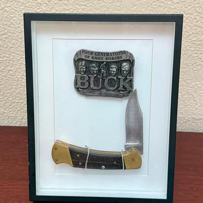 Framed Buck Knife & Plaque Collectible