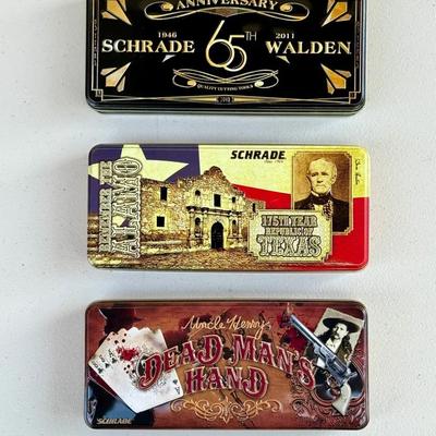 Schrade Collectible Pocket Knife Tins – 65th Anniversary, Alamo, Dead Man’s Hand