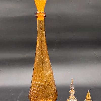 Amber Empoli Genie Bottle with Decorative Stoppers