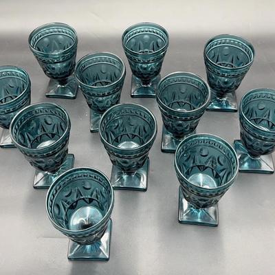 Set of 12 Vintage Blue Goblets - Square Base