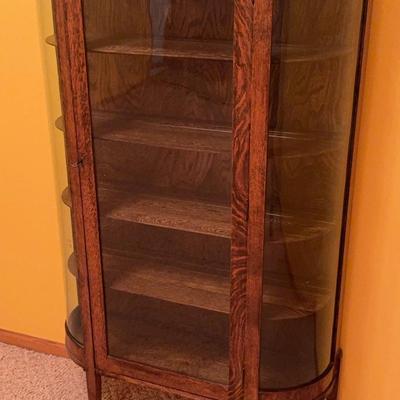 Oak Curved Glass Curio Cabinet 