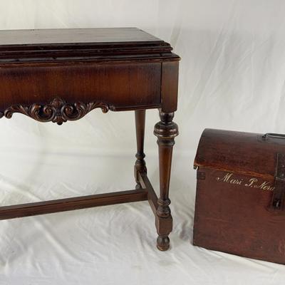Small Antique Side Table with Internal Storage & Chest 
