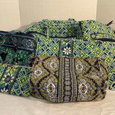 Set of 9 Vera Bradley Handbags - Blues & Greens