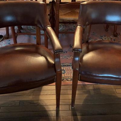 Pair of Leather-Like Wooden Armchairs