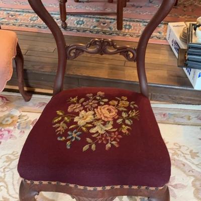 Antique Carved Wooden Embroidered Chair