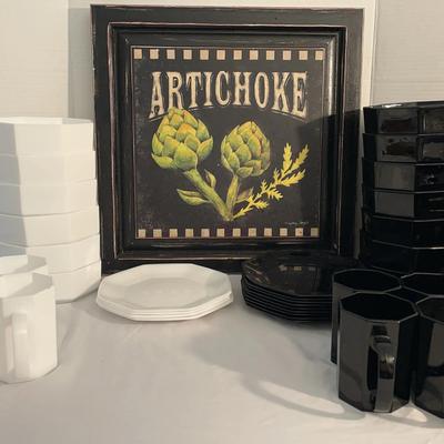Black & White Dishes with Artichoke Picture