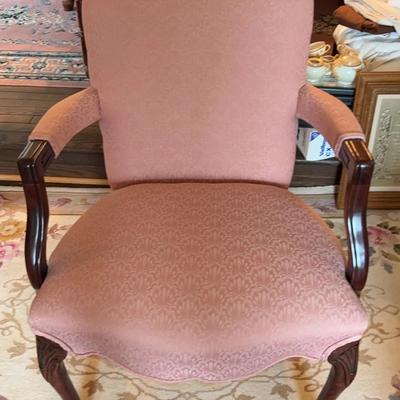 Pink Upholstered Wooden Armchair