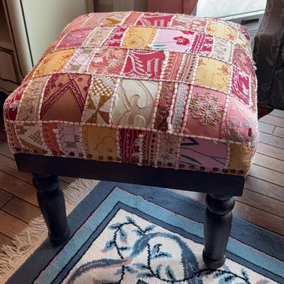 Colorful Patchwork Upholstered Foot Stool
