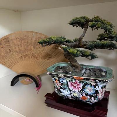 Artificial Bonsai And Wood Fan