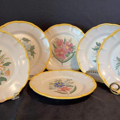 Gump’s Hand Painted 10” Floral Dishes (set of 6)