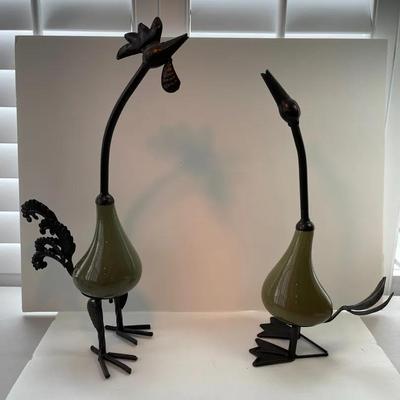 Rooster & Duck Metal and Ceramic Figurines