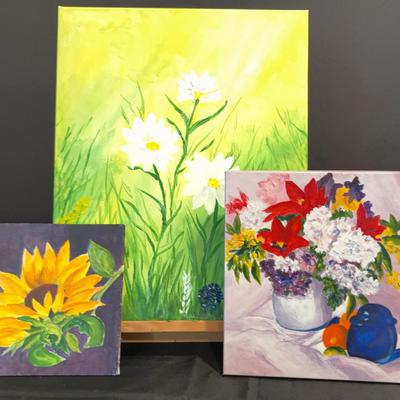 Collection of 3 Flower Paintings by Susan Holleran