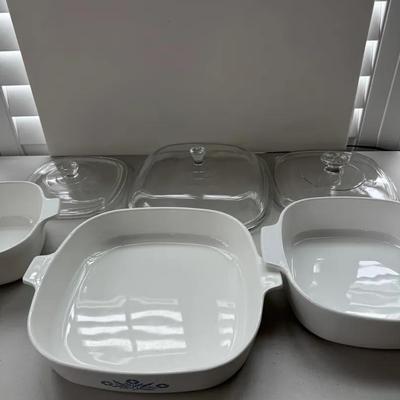 2 Corning Blue Cornflower And 1 Plain Casserole Dishes