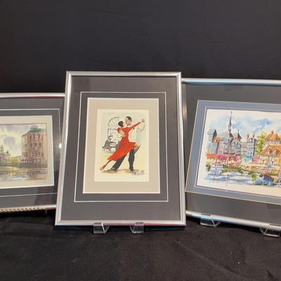 William LeQuilleuc and Other Artists Signed Art in Silver Metal Frames