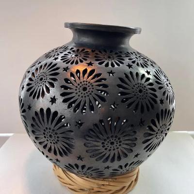 Mexican Barro Negro Pottery Urn 