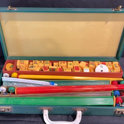 Vintage Mahjong Set in Green Wrapped Case