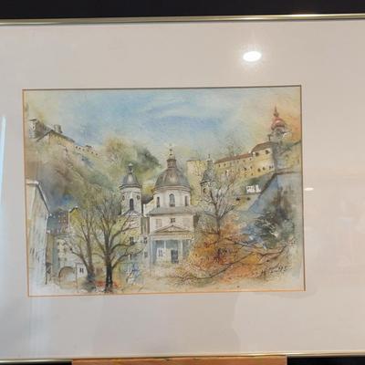 Signed 1995 Watercolor of Salzburg Austria 