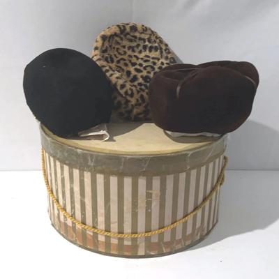   Vintage 1950s-60s Women Hats & Hat Box (Faux Leppard/Frank Bends/Jim Mayer Co Filbert Orcel Paris