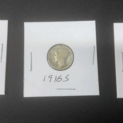 3 US Silver Mercury Dimes Coins 90% Silver