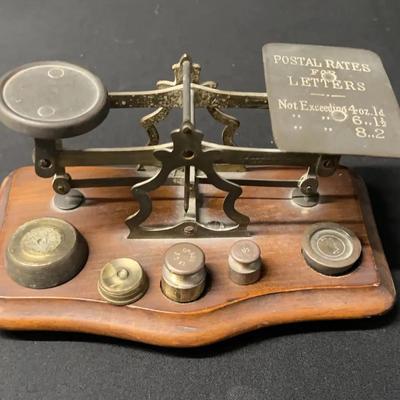 Antique Brass Postal Balance Scale With Brass Weights