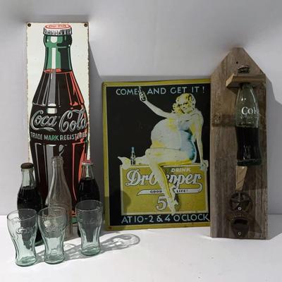 Lot of Coca Cola, Dr Pepper and Pepsi Soda Pop Memorabilia 
