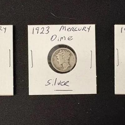 Three U.S. Silver Mercury Dimes Coins 90% Silver 