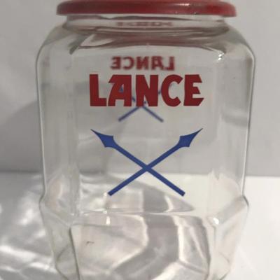 Vintage 8 Sided Large Lance display counter glass canister jar with lid