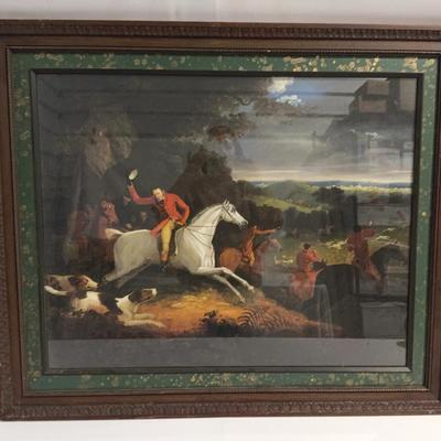 English Hunt Scene Print, Matted Frame “Full Cry” by Philip Reinagle 