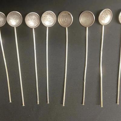 Vintage 10 sterling silver Aztec Calendar spoon straw 7.5 inches Mexico 925