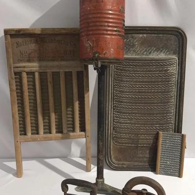Lot  of Antique Wash Boards, SAD Cast Irons, Early 1900S Star Vacuum Cleaner