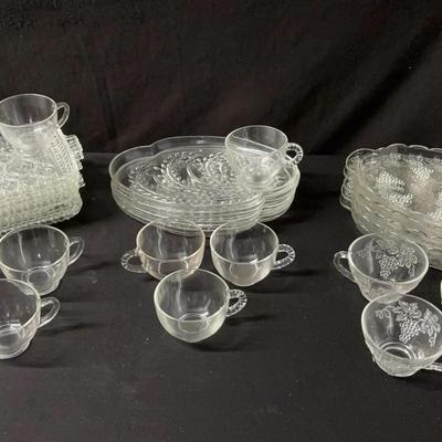 Lot Of 3 Vintage Snack Glass Sets, Each With 4 Serving Trays And Cups. Anchor Hocking Glass