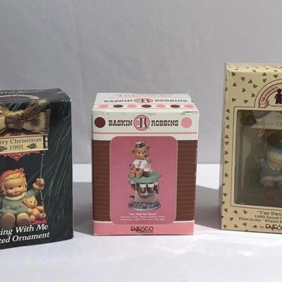 Lot of Enesco, precious moments, memories of yesterday and Baskin-Robbins 31 Christmas ornaments 