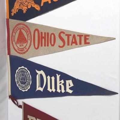Collection of 8 Vintage 1940s-60s College/Universities Felt Flag Pennants 