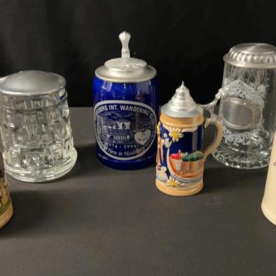 Collection Of 6 Ceramic And Glass Beer Steins