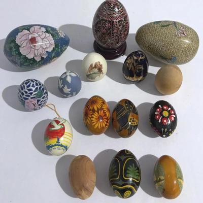 Collection Of Decor eggs - Wedgewood Blue And White jasperware, handpainted porcelain, ceramic,wood