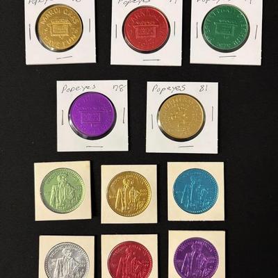1976-79,-81 Popeyes Famous Fried Chicken and Elvis Advertising Mardi Gras Doubloon Tokens Lot 