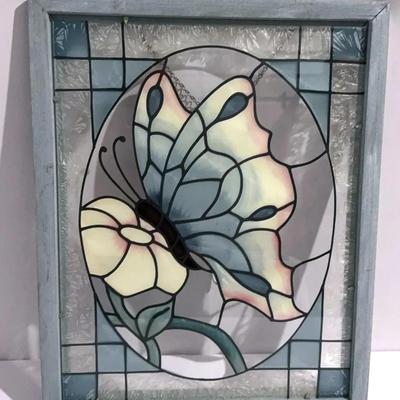 Wood framed Stained Glass Butterfly Wall Hanging 20 X 16