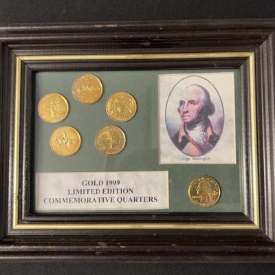 Gold 1999 Limited Edition Commemorative Quarters Framed With Certificate Of Authenticity 