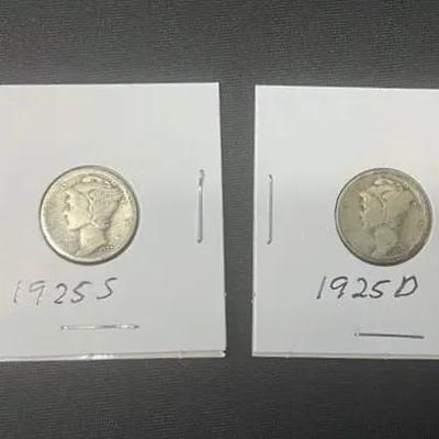 4  US Silver Mercury Dime Coins 90% Silver 1925 & 1928