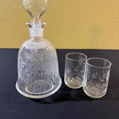 Glass Decanter And 2 Sipping Glasses 
