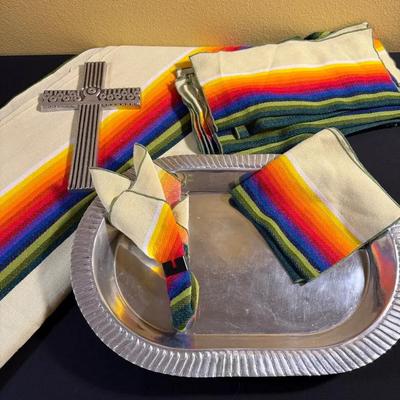 Serape Style Table Linens and Silver Decor