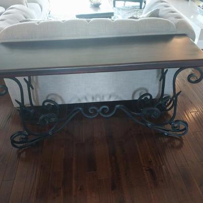 wood top wrought iron legs table1