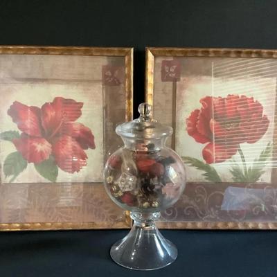 Floral Wall Art And Apothecary Jar